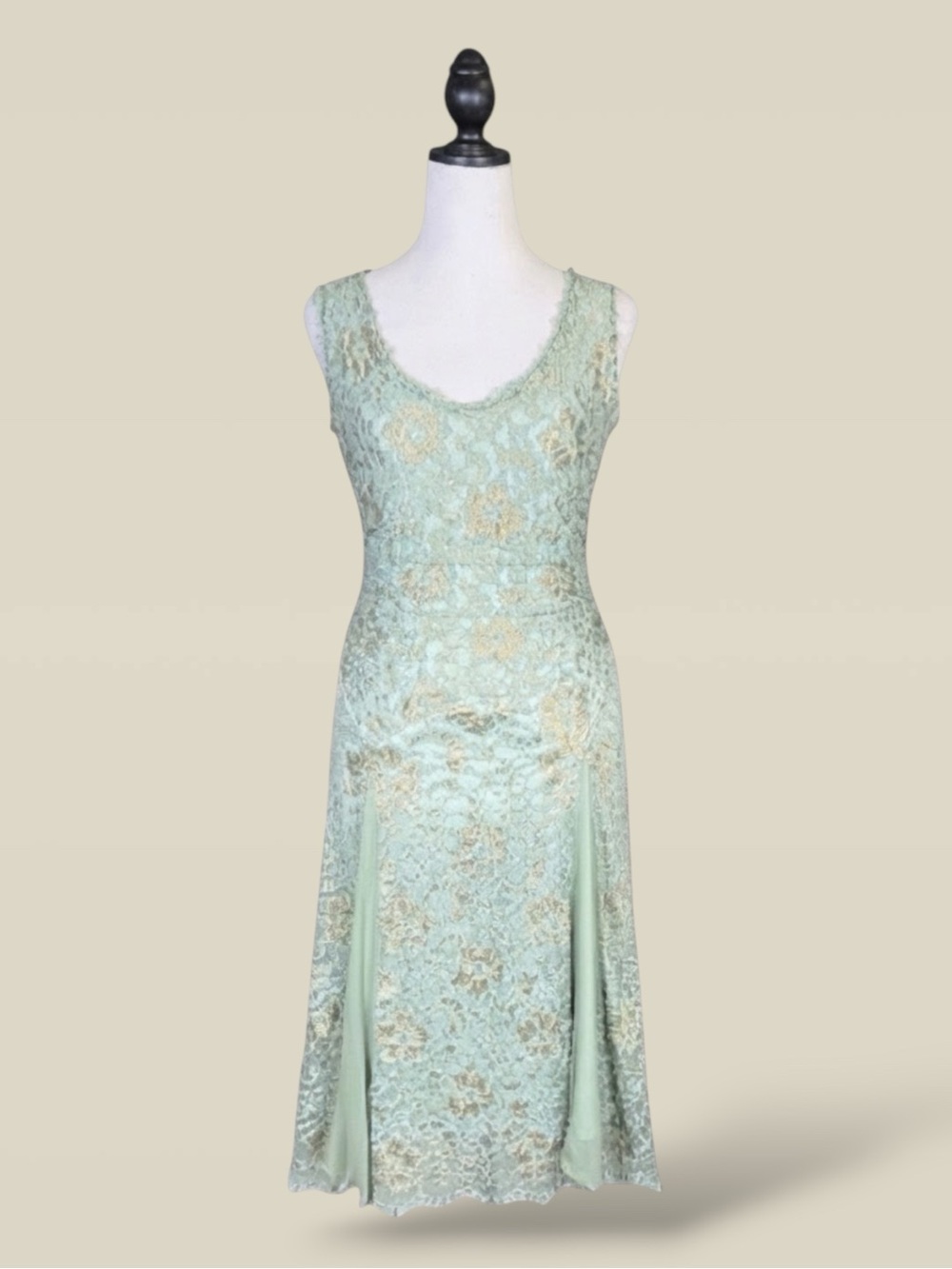 Vintage Heart Moon Star Dress Blue Green Gold Metallic Lace Fairycore 90s Glam L